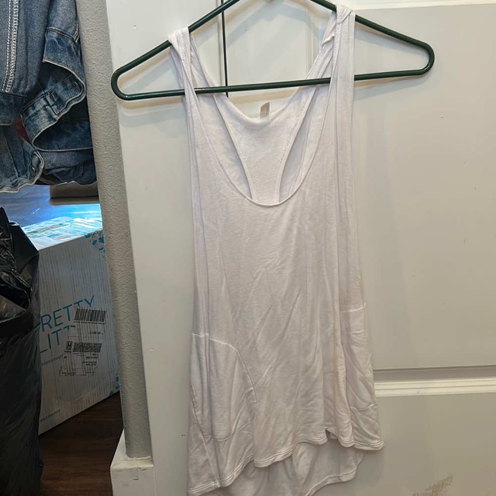 White hooded razor back tank